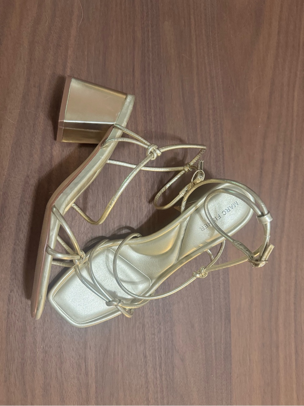 Marc Fisher Metallic Gold Strappy Block Heel Sandals